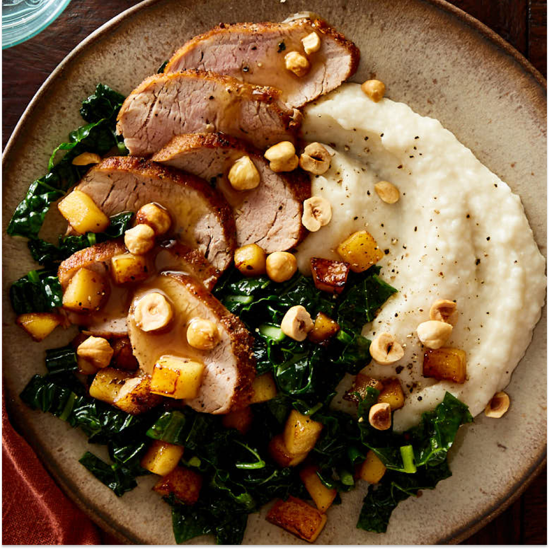 Pork with Cheddar Grit