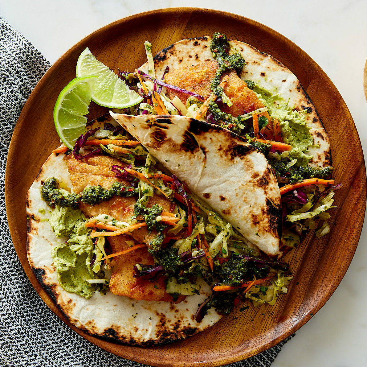 Chimichurri Fish Tacos with Shredded Cabbage