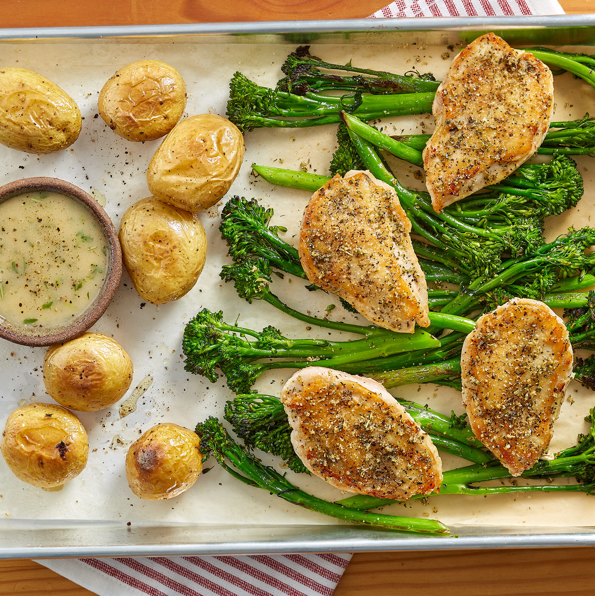 Sheet Pan Lemon Dijon Herb Chicken with Broccolini & Potatoes for Four