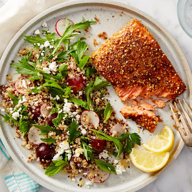 Dukkah Crusted Salmon with Quinoa & Arugula Salad