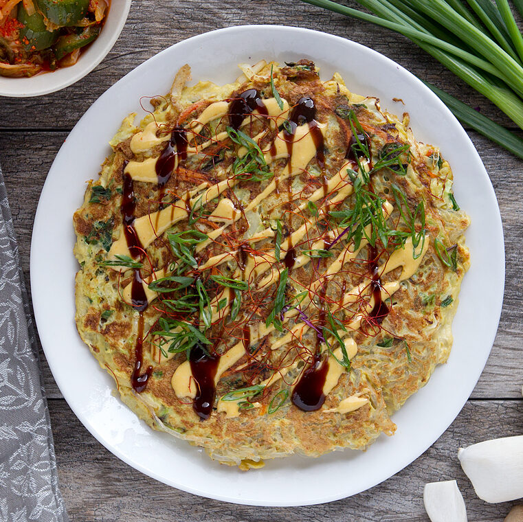 Japanese Okonomiyaki with Yakisoba Noodles