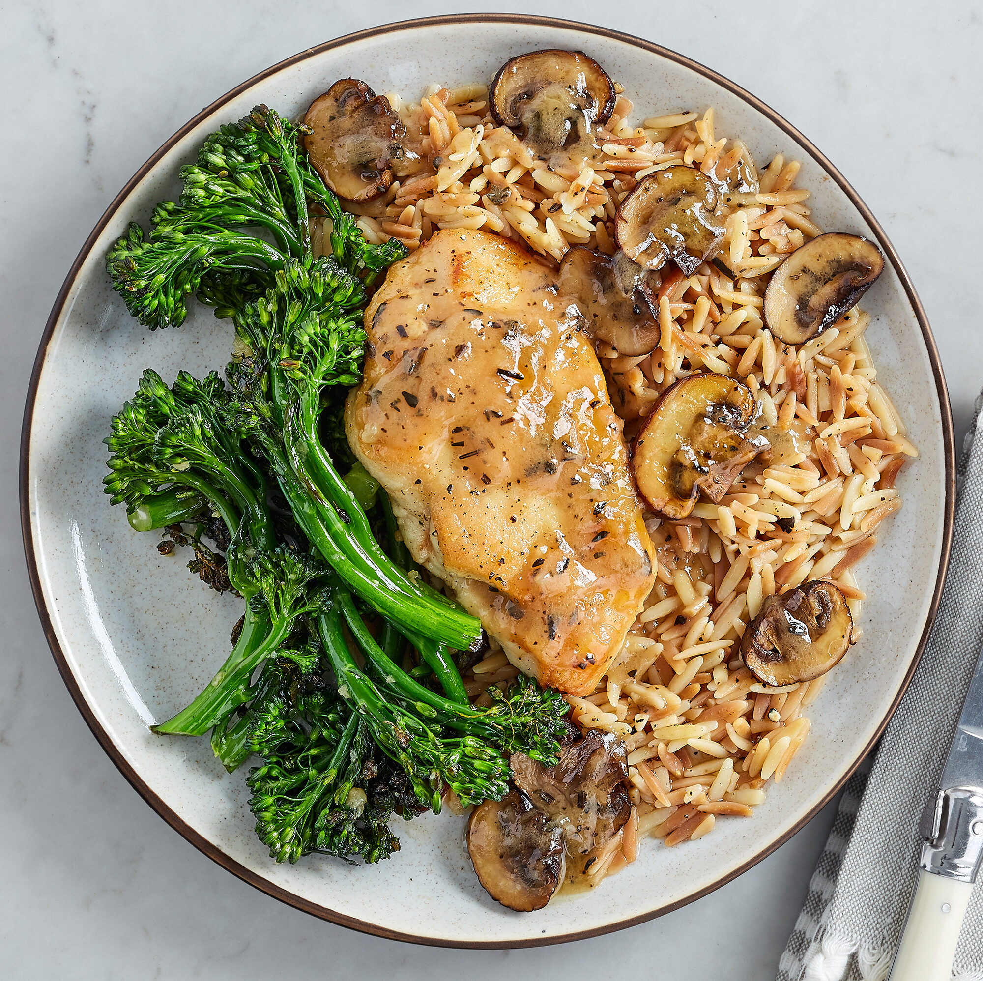 Mushroom Marsala Chicken with Orzo Pasta & Broccolini