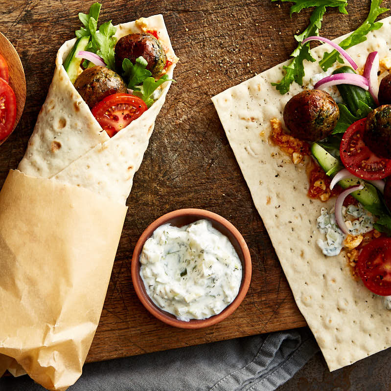 Mediterranean Falafel Wrap with Feta Cheese & Tzatziki Sauce