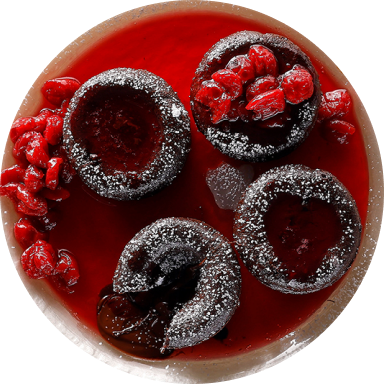 Warm Chocolate Cake with Cherry-Orange Compote